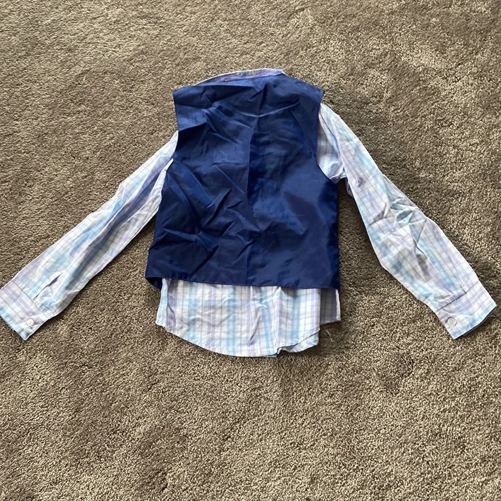 Van Heusen Blue Plaid Shirt Vest Dress Pants 3 Piece Suit Set SIZE 8